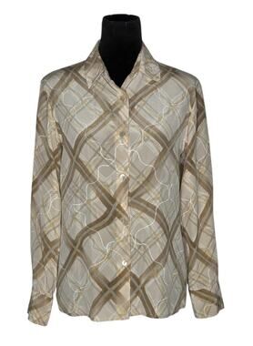 Zanella Italy Silk Old Money Geometric Plaid Career Blouse Womens Sz 8